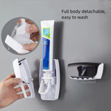 Conjunto de porta-escova e pasta de dentes de parede com dispensador automático